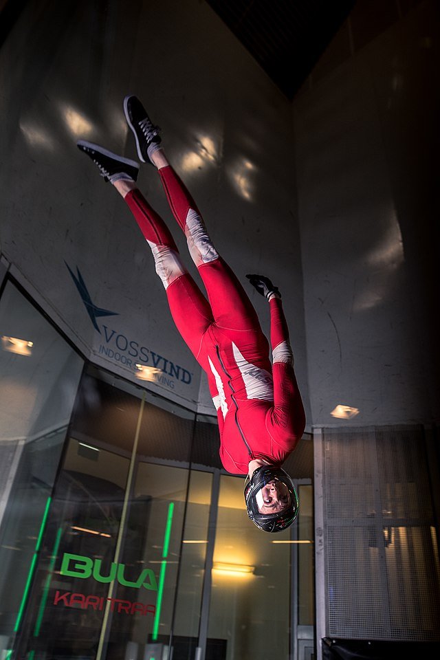 man indoor skydiving