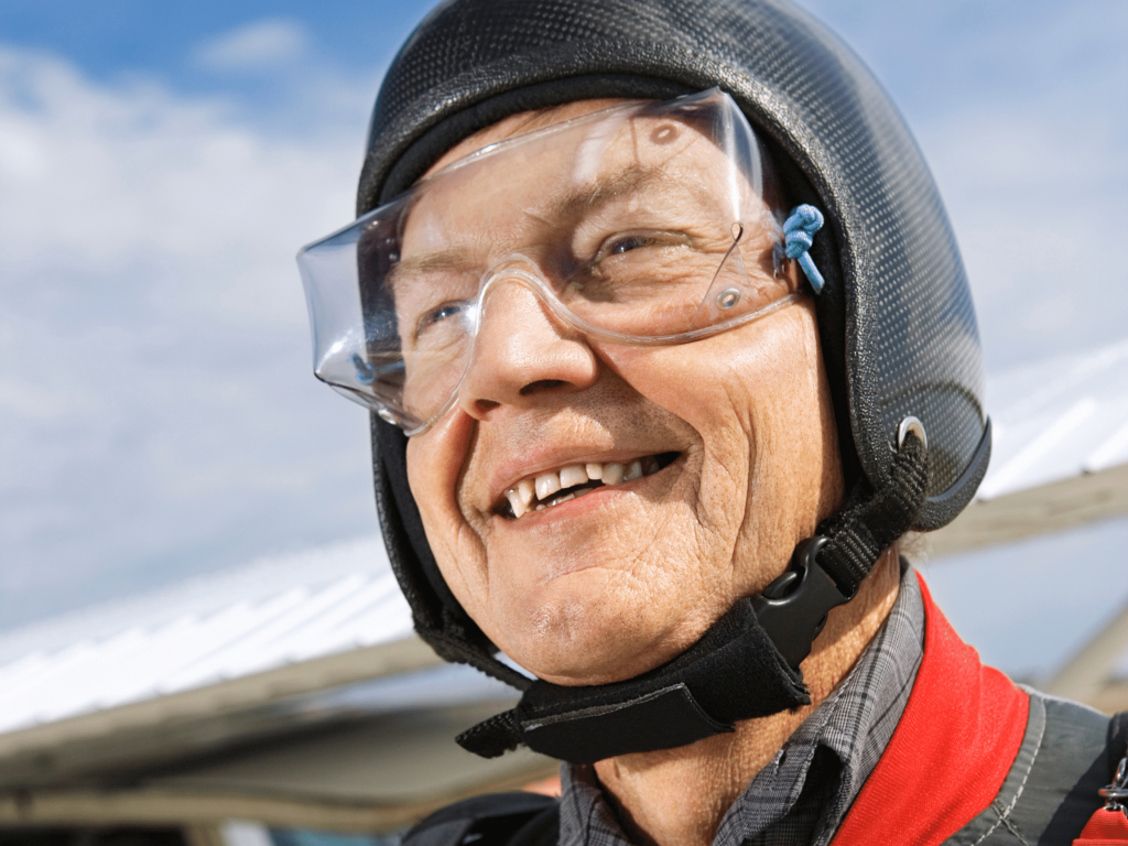 Skydiver in helmet and goggles
