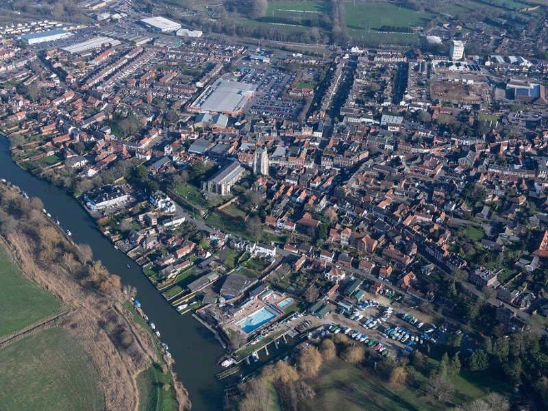 An aerial view of Beccles, Suffolk coastline
